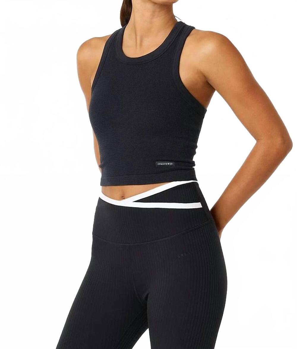 NEW CREAM YOGA mia high neck built-in bra tank top in black